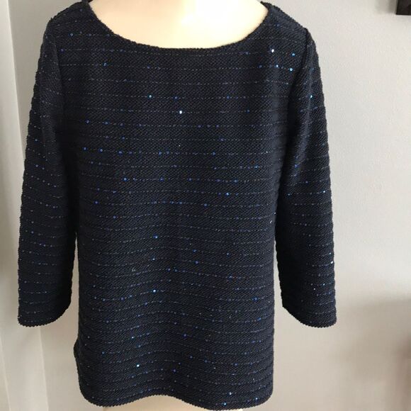 Banana Republic navy sequin stripe stretch top, S - Picture 1 of 4